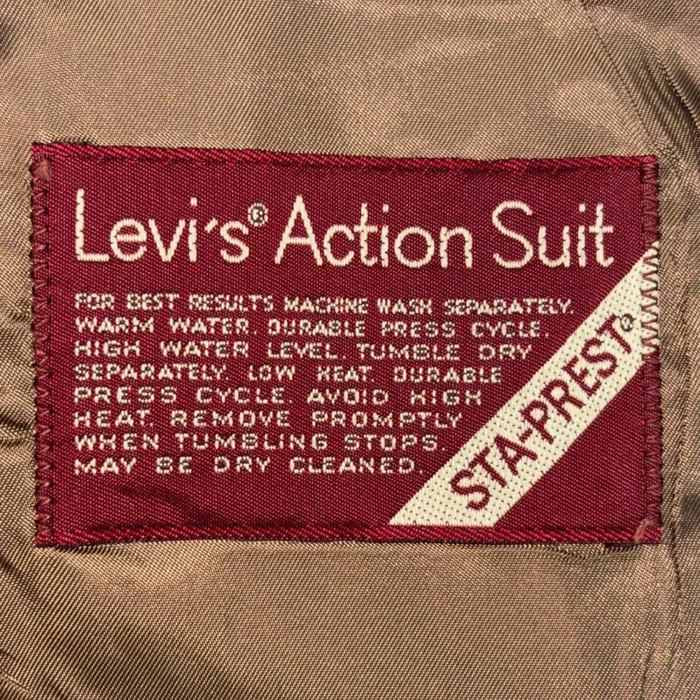 Vintage Levis Action Suit Mens 40L Tan Brown 2 Piece Blazer Trousers 33x32